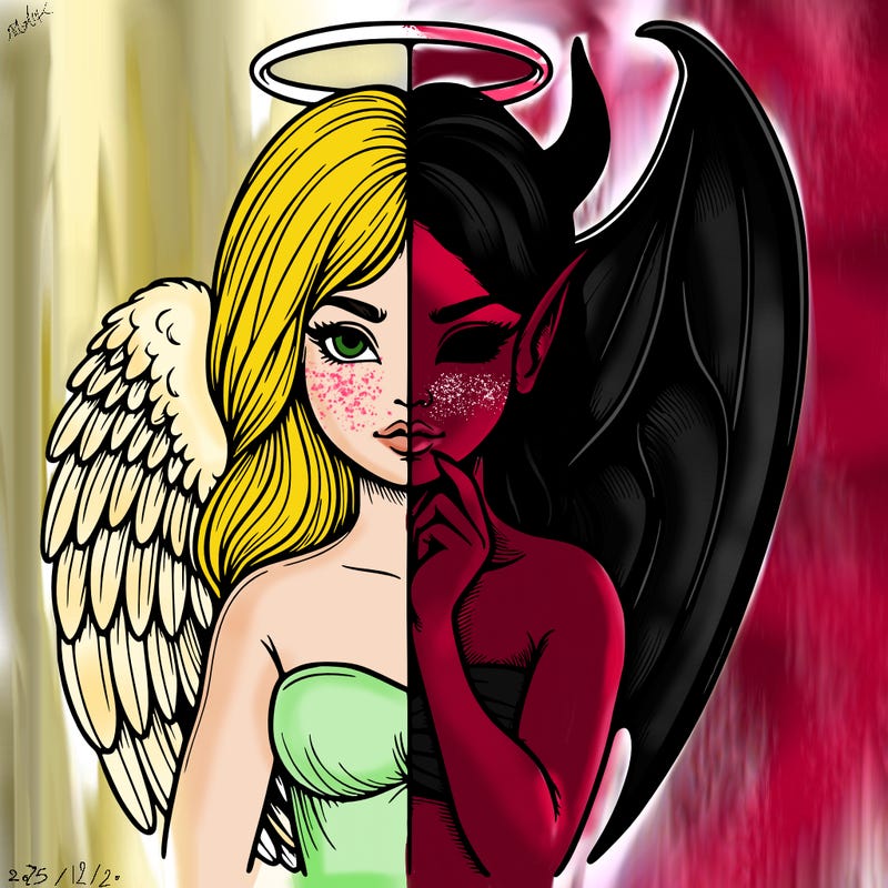 realistic angel half demon