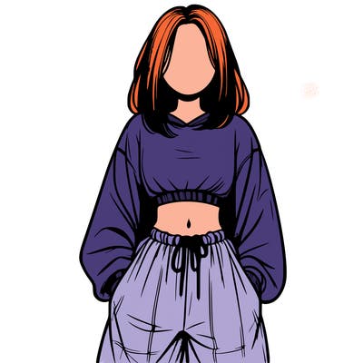 realistic girl faceless with baggy pants and a crop top