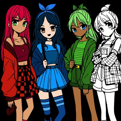 teen manga girls group of 4