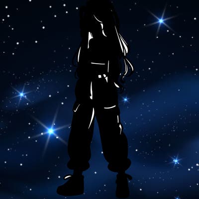 girl in baggy pants crop top and long hair