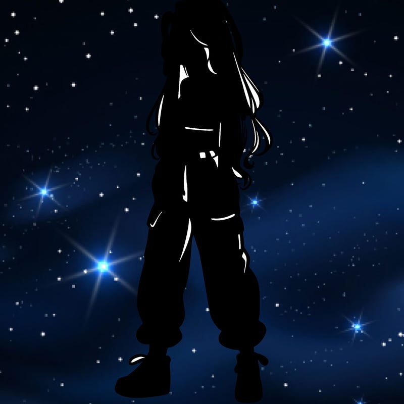 girl in baggy pants crop top and long hair