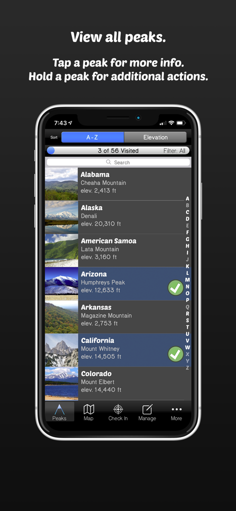Summit Seeker - List of US state high points and elevations in the Summit Seeker app