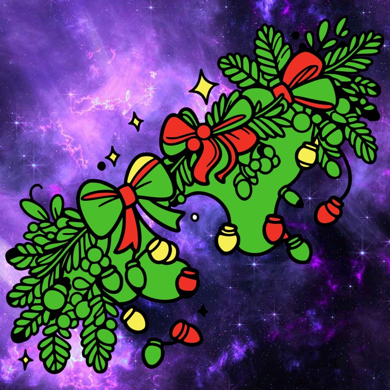 christmas garland: decorated with lights and ribbons..simple vector art