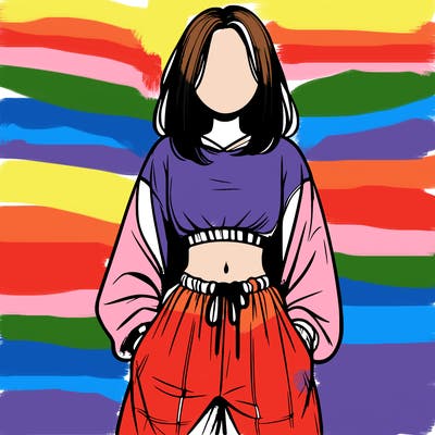 realistic girl faceless with baggy pants and a crop top