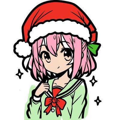 anime girl wearing a santa hat