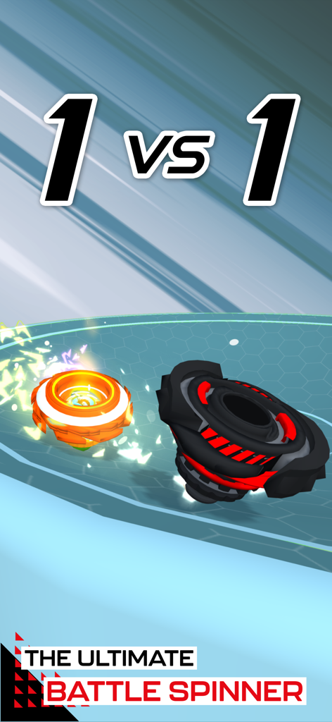 Two battle spinners clashing in a 1 vs 1 arena match