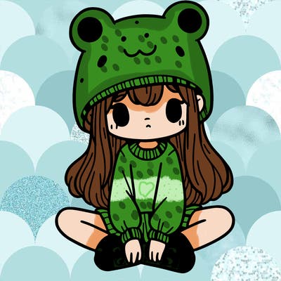 a girl wearing a frog hat and some frog socks