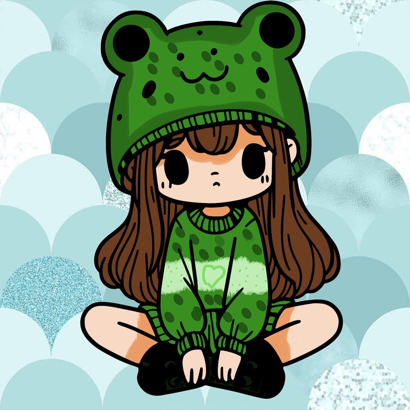 a girl wearing a frog hat and some frog socks