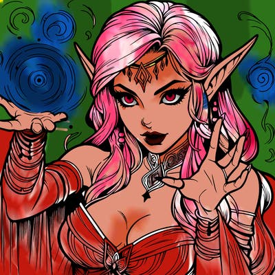 realistic scary beautiful elf sorceress casting spell