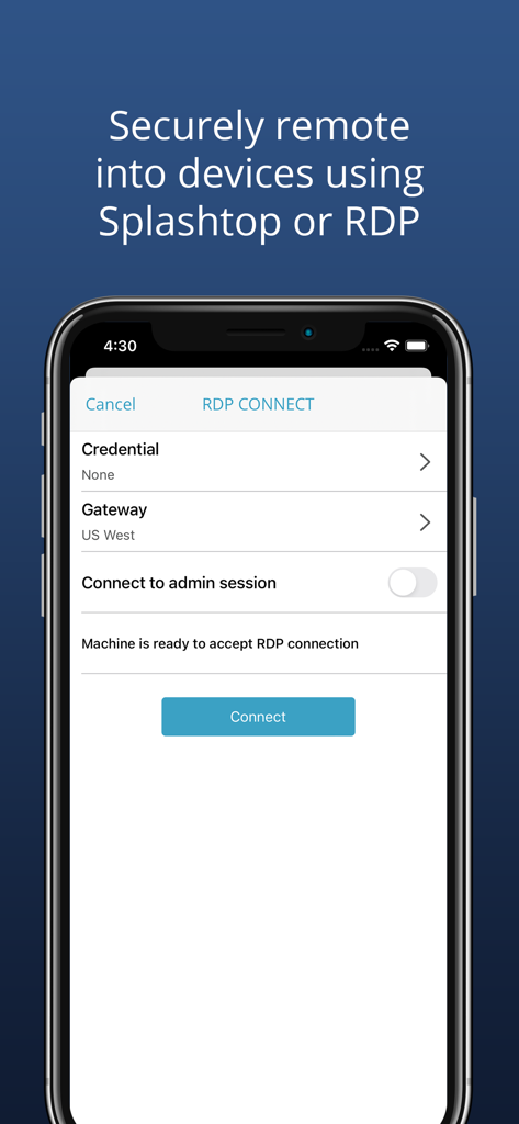 보안 RDP 원격 데스크톱 연결 설정을 위한 NinjaOne Mobile 앱 인터페이스