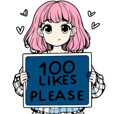 a girl holding a sign saying 100 likes please