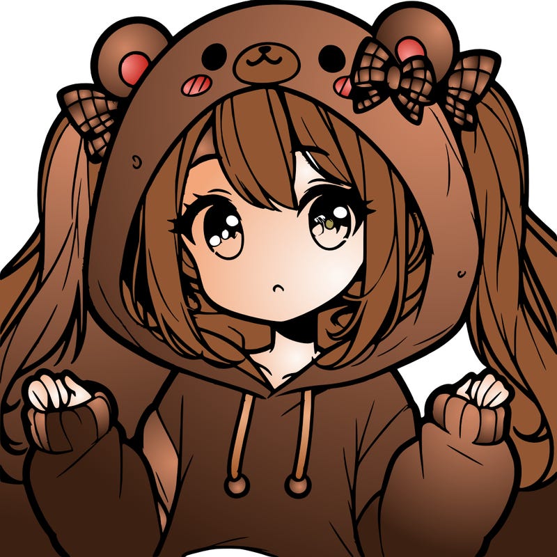 cute anime girl with ponytails and a cute bear hoodie