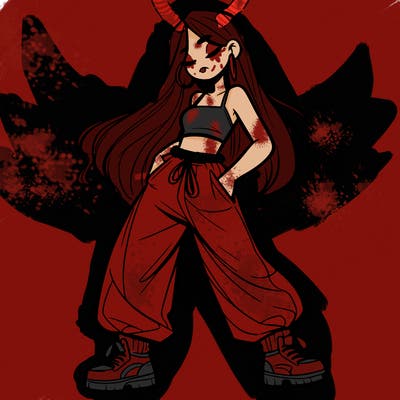 girl in baggy pants crop top and long hair