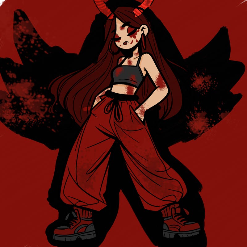 girl in baggy pants crop top and long hair