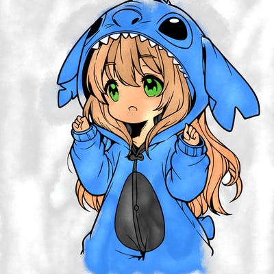 anime girl in a stitch onsie