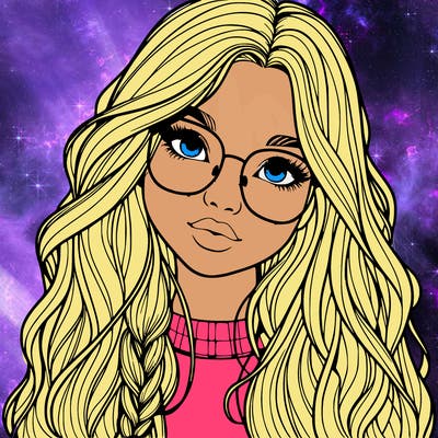 girl with long hair and freckles and glasses realistic
