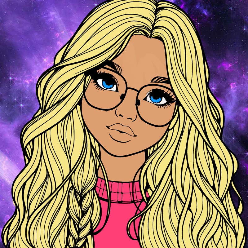 girl with long hair and freckles and glasses realistic
