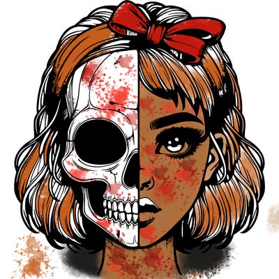 realistic girl with half skull mask