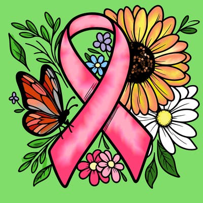 cancer awareness symbol with flowers and butterflies