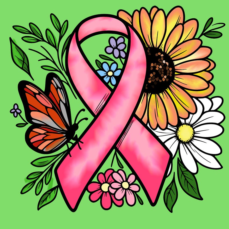 cancer awareness symbol with flowers and butterflies