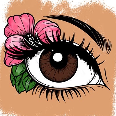 realistic eye with flower