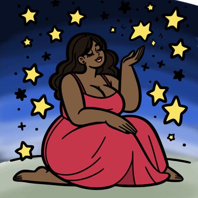 plus size woman looking at stars