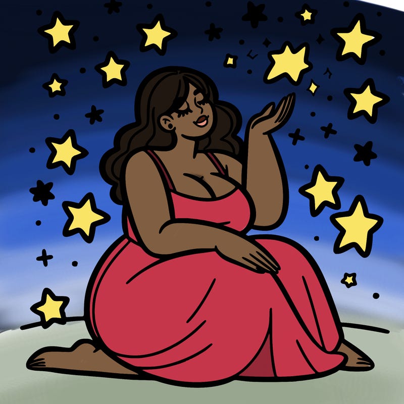 plus size woman looking at stars