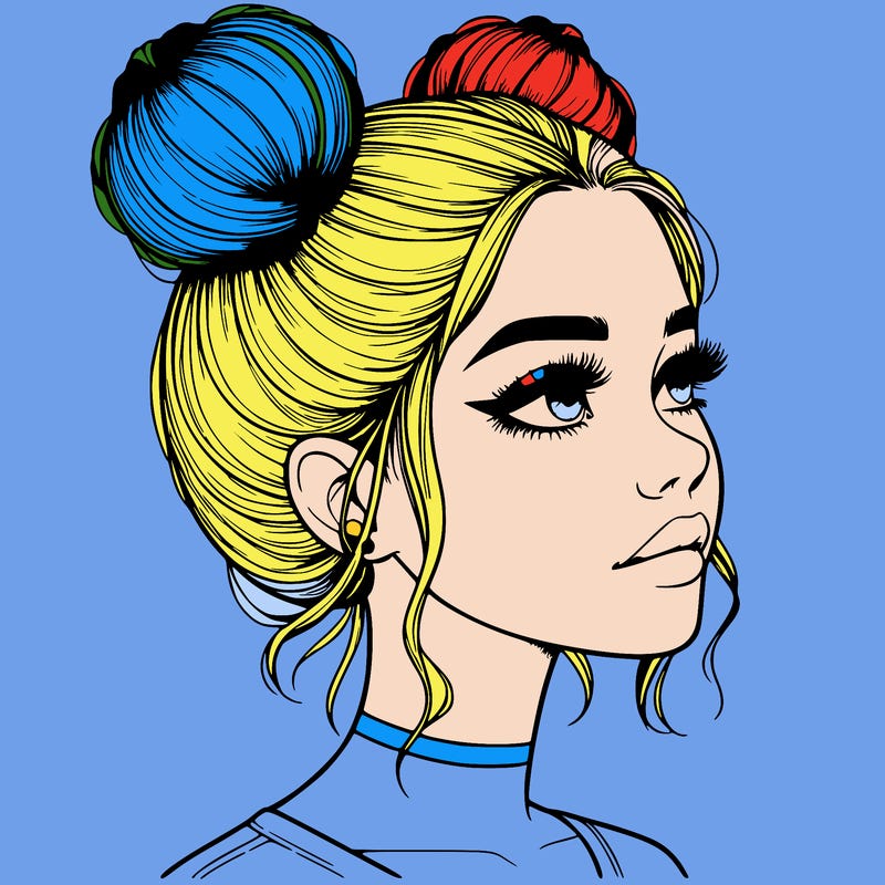 realistic girl with buns on the top of her head