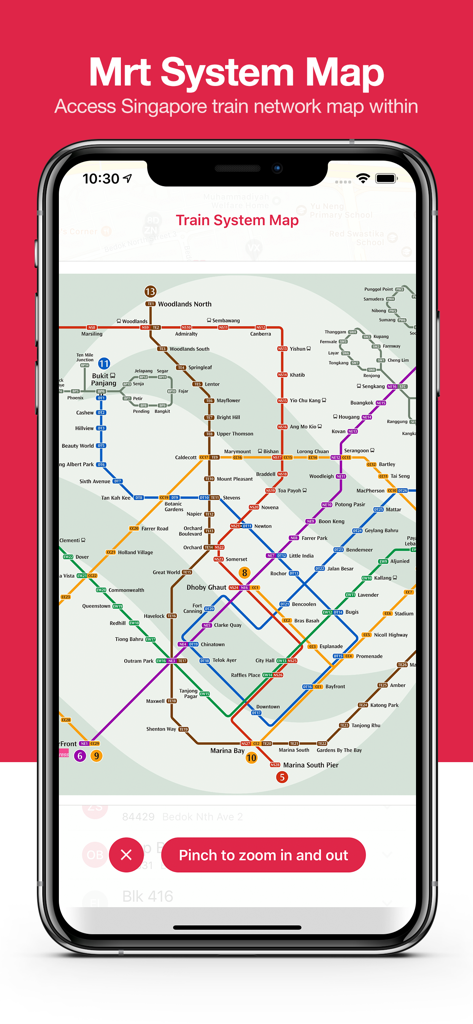 Singapore MRT and LRT train network system map in the Singabus mobile app