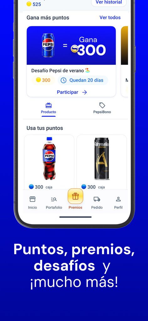Pepsi Chat - Pepsi Chat app rewards interface showing loyalty points and product challenges for business owners