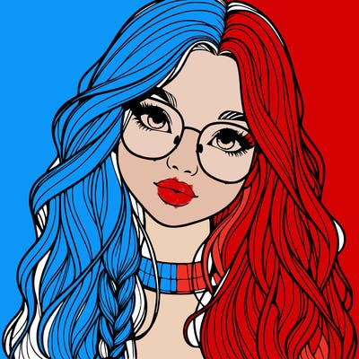 girl with long hair and freckles and glasses realistic