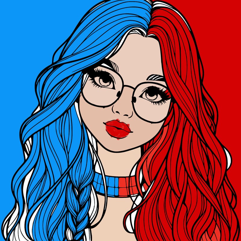 girl with long hair and freckles and glasses realistic