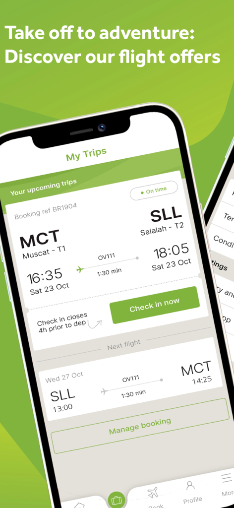 SalamAir - Interfaz de la aplicación SalamAir que muestra los detalles del próximo vuelo y la opción de check-in