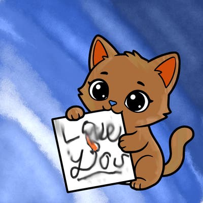 a small cat with a blank sheet of paper in its hand. the cat is sooooooo cute!