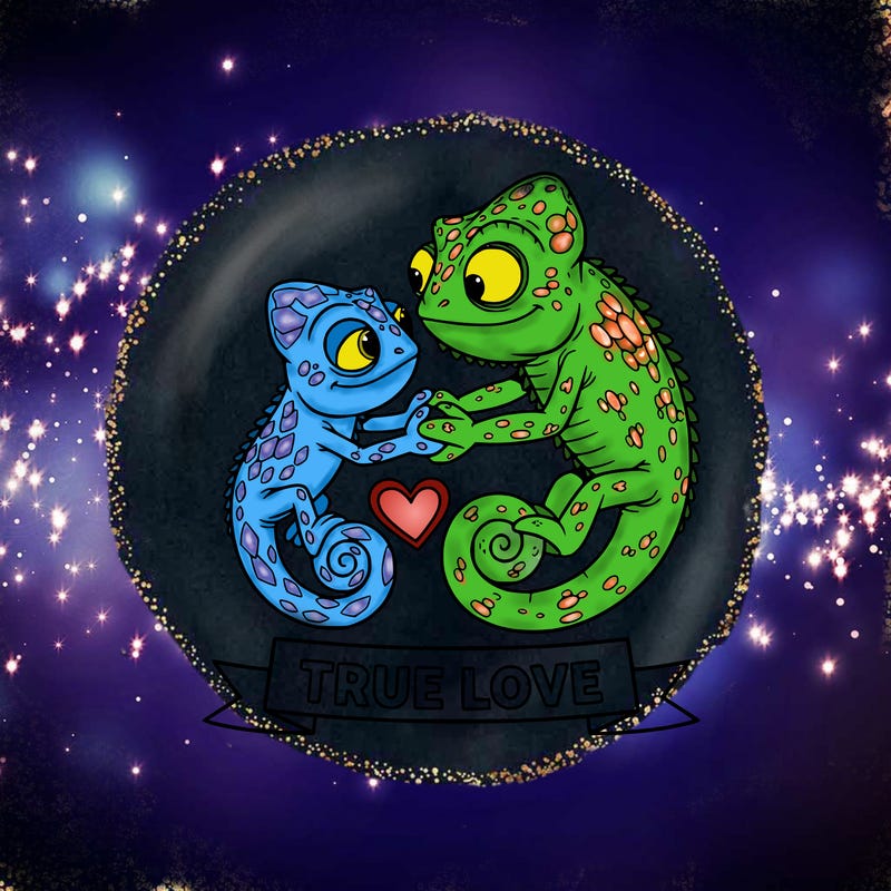 chameleon bruni from the film frozen 2 and chameleon pascal from the film tangled in love