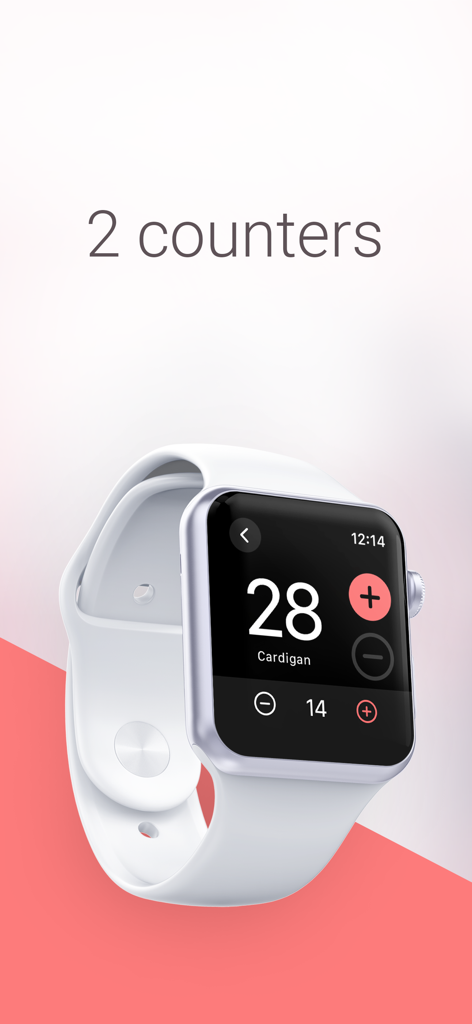 Apple Watch app interface showing two separate row counters for a knitting project