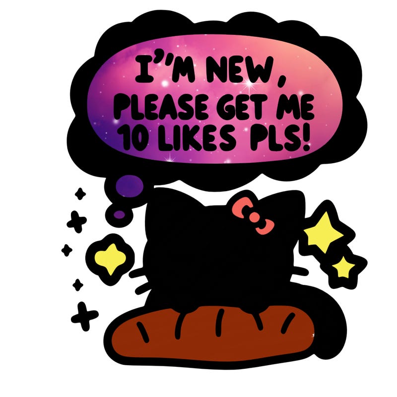 kitty taking a nap dream talking and saying "i'm new, please get me at least 10 likes pls!!"