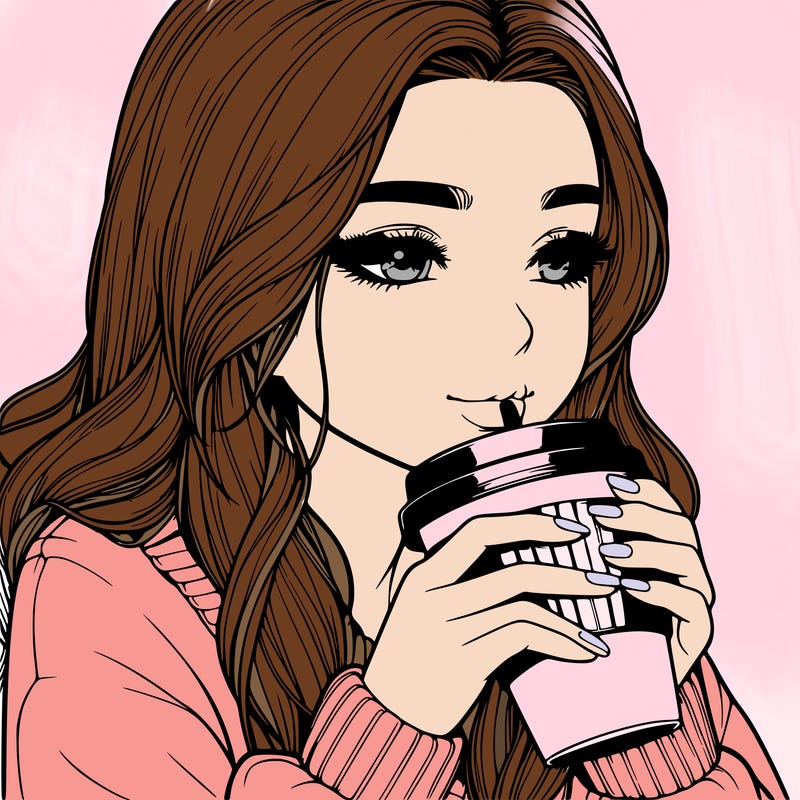 realistic girl drinking coffee
