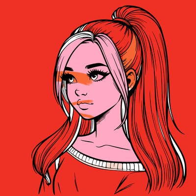 realistic girl with a high ponytail