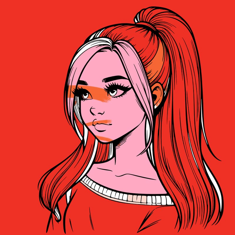 realistic girl with a high ponytail