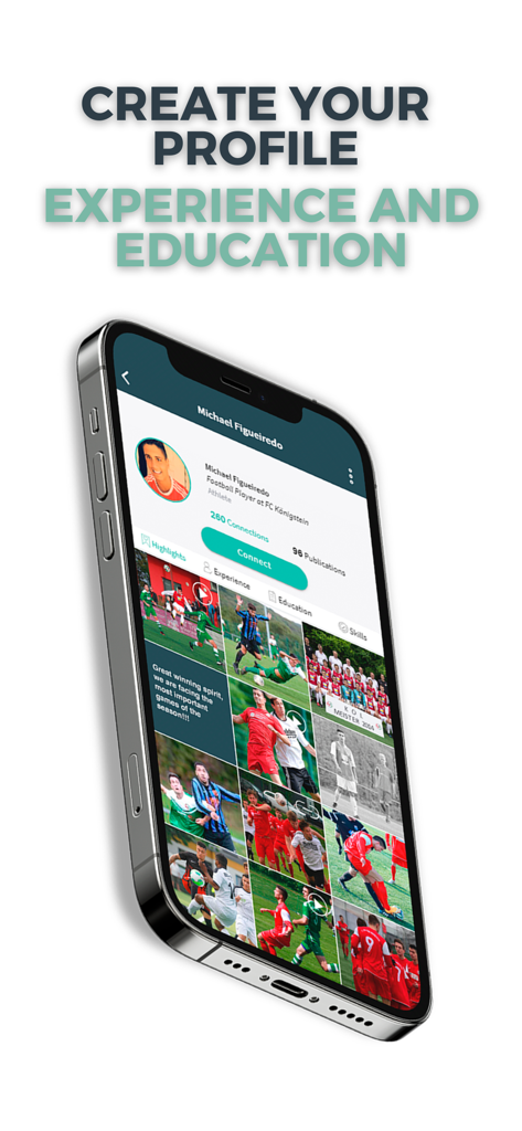 Impulsyn - A user profile interface on the Impulsyn app highlighting professional experience and education in the sports industry