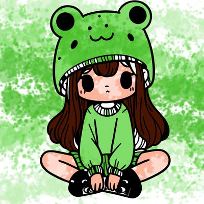 a girl wearing a frog hat and some frog socks