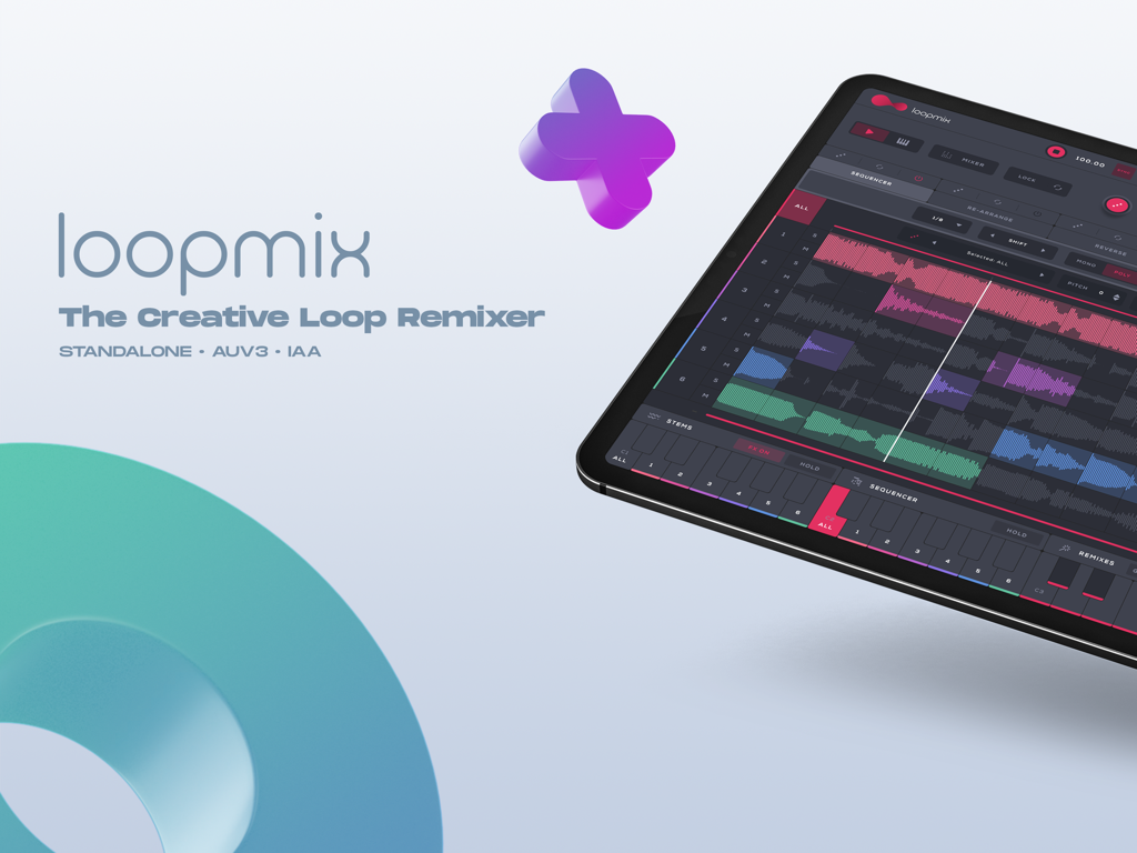 Loopmix クリエイティブループリミキサー アプリケーションインターフェイスがiPadに表示されています