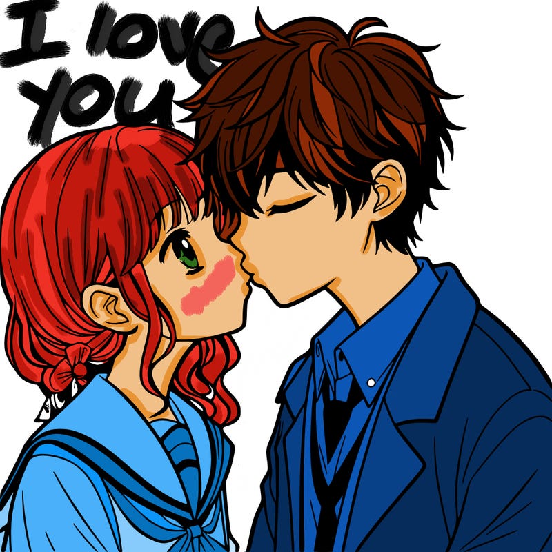 anime boy and girl kissing
