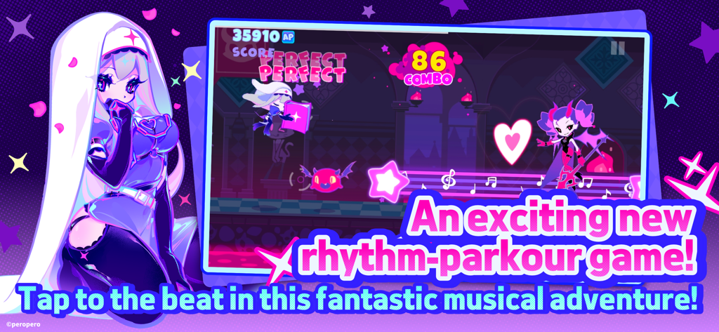 Muse Dash rhythm parkour gameplay with vibrant anime art and music notes
