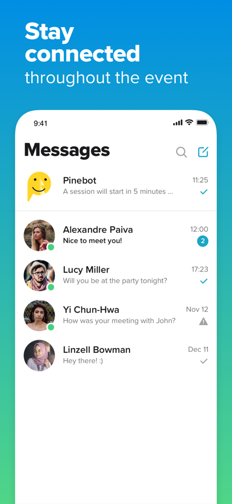 PINE Events - Messaging screen in the PINE Events app for attendee networking.