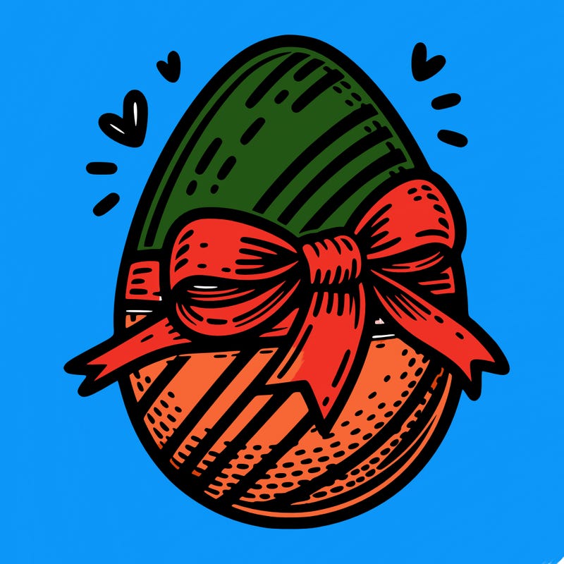 large chocolate egg with ribbon