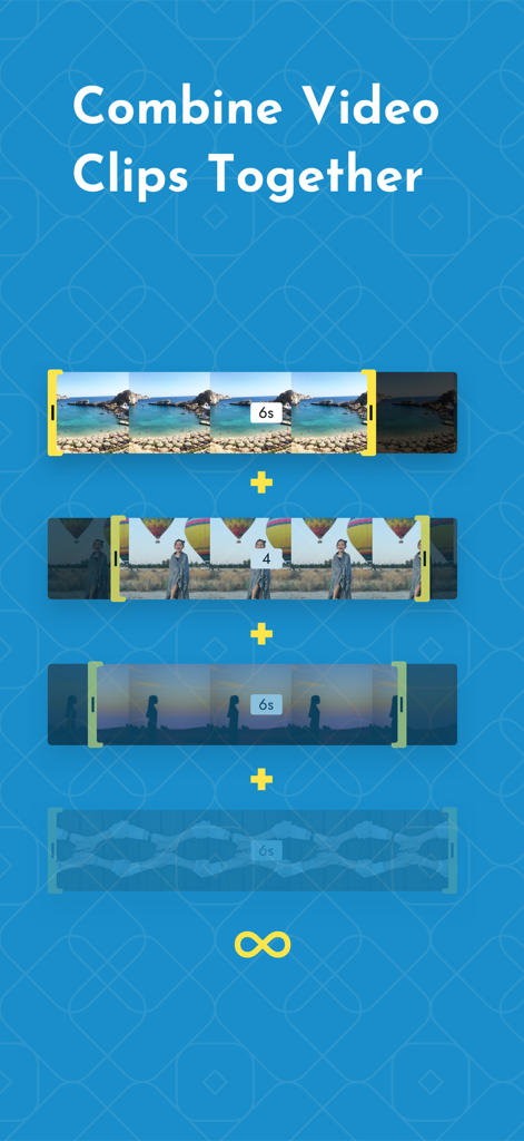 A visual demonstration showing how to combine and merge multiple video clips together in the Montage app.