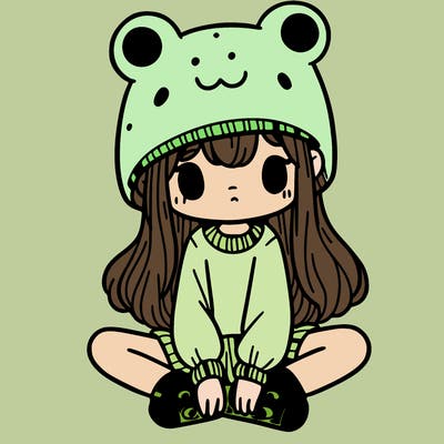 a girl wearing a frog hat and some frog socks