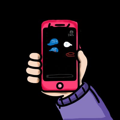 a iphone that has a blank screen with a boy’s hand holding it